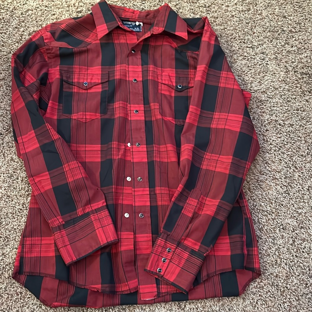 Mens large wrangler black pearl button down cowboy cut western shirt